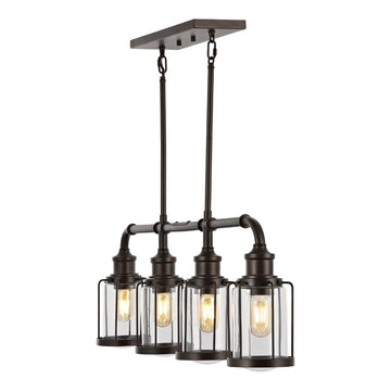 Abbott 34" Farmhouse Industrial Iron/Glass Linear LED Pendant - JONATHAN Y